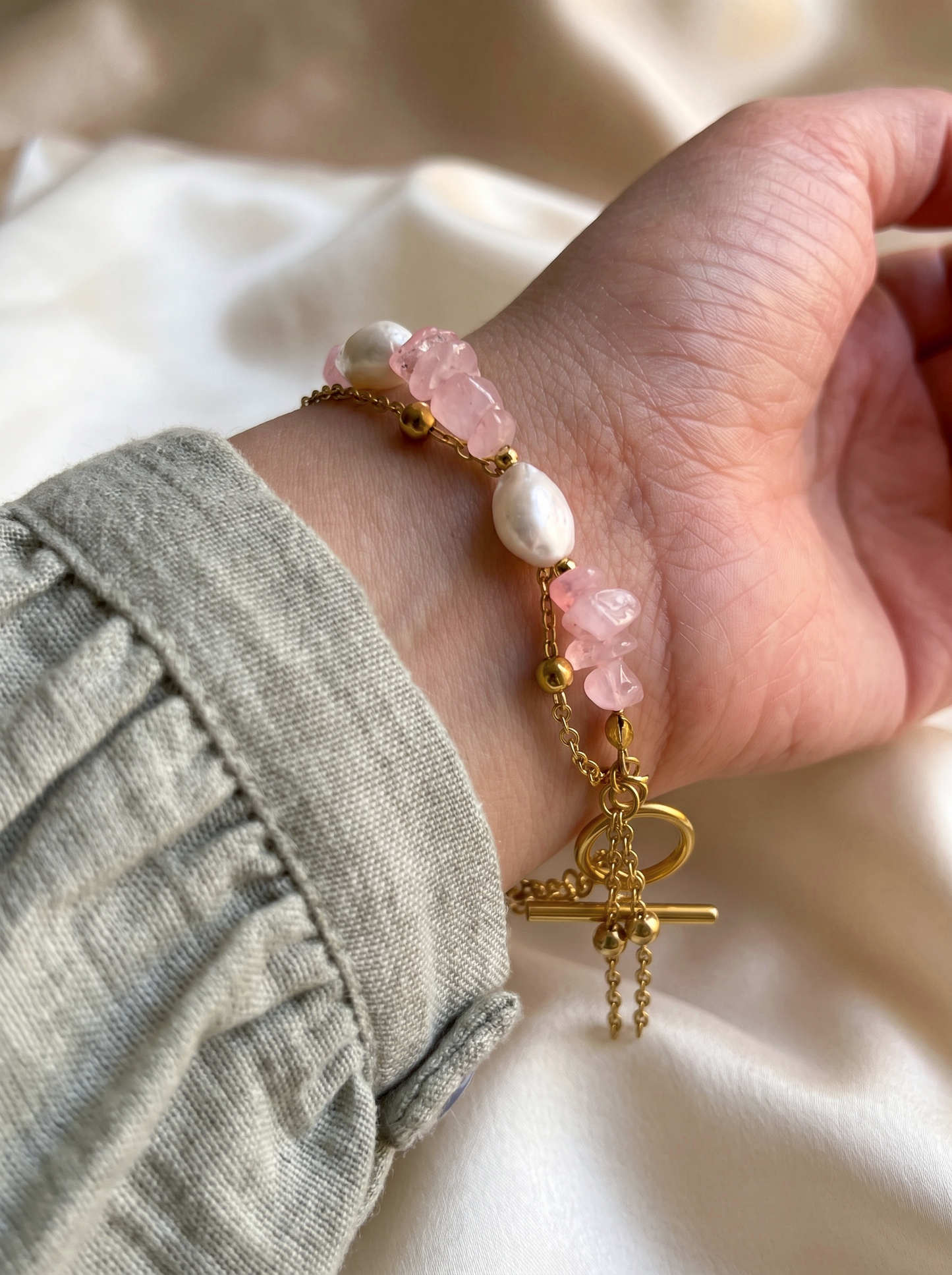 Pearls and Rose Quartz Bracelet