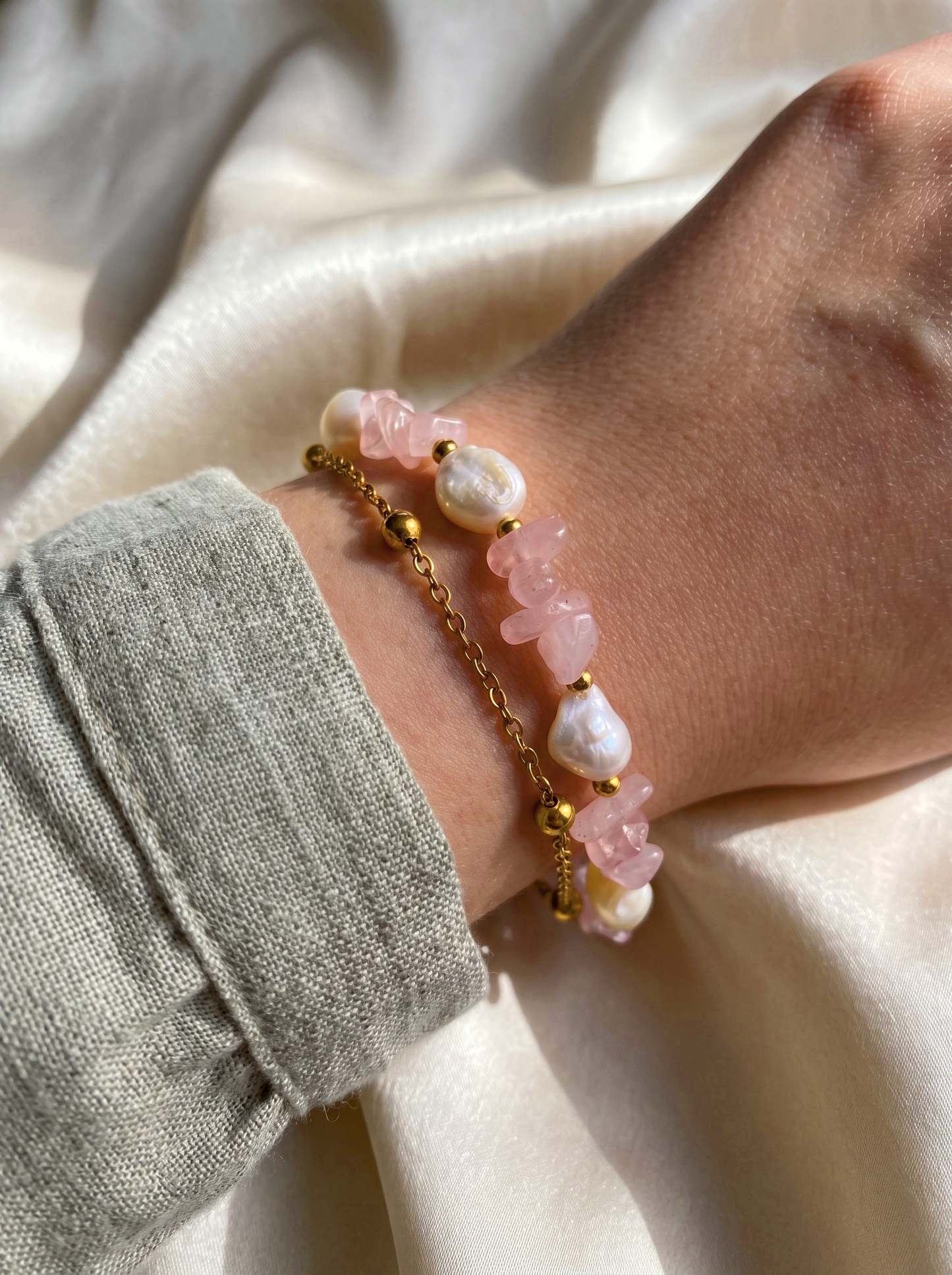 Pearls and Rose Quartz Bracelet