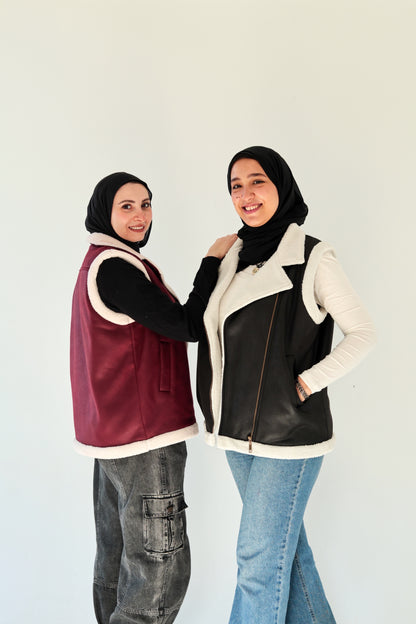 Leather Vest with Fur