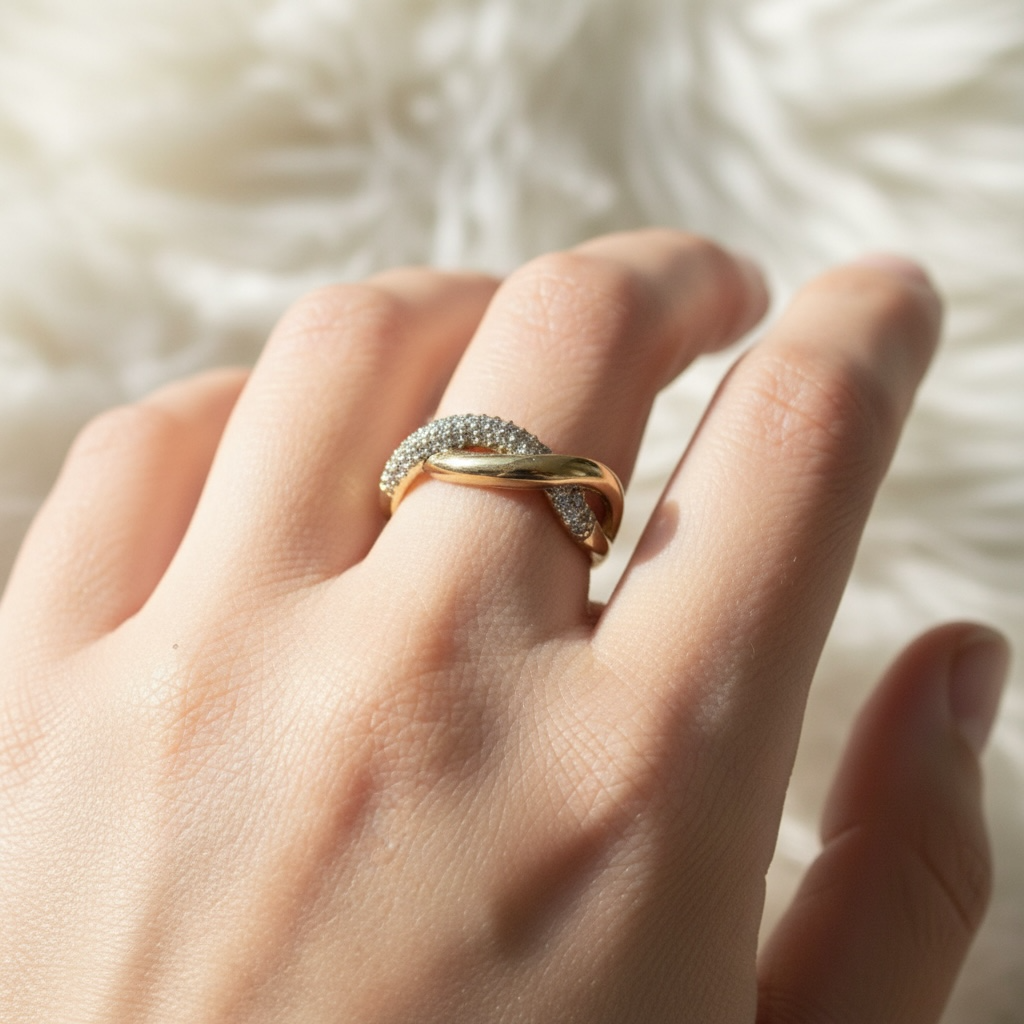 Gold Pleated Double Curve Ring