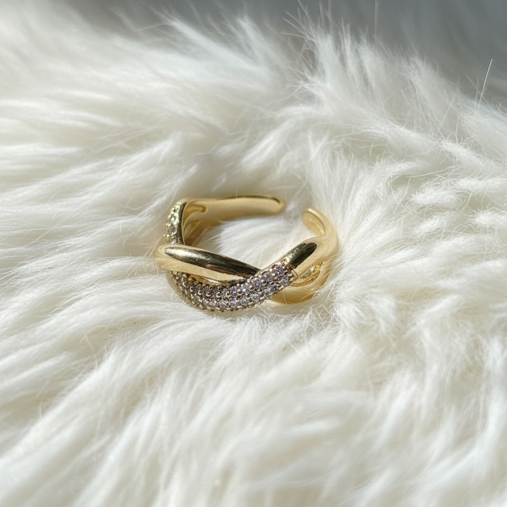 Gold Pleated Double Curve Ring