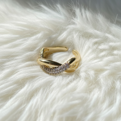 Gold Pleated Double Curve Ring