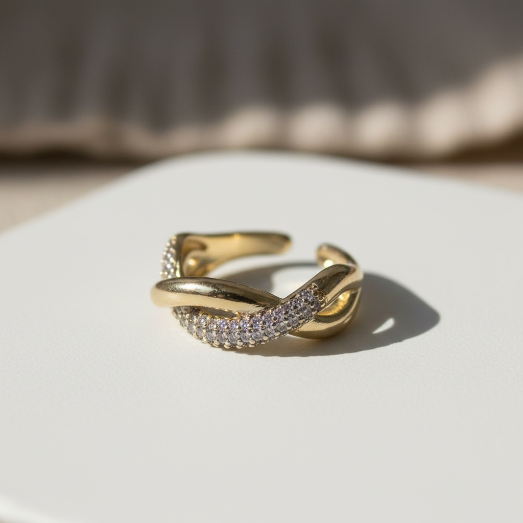 Gold Pleated Double Curve Ring