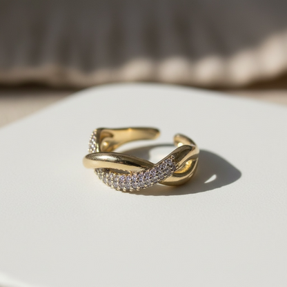 Gold Pleated Double Curve Ring